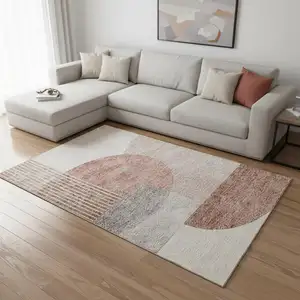 Photo of Copper Gray And Ivory Geometric Washable Area Rug With UV Protection