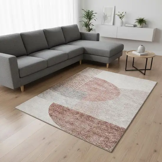 Copper Gray And Ivory Geometric Washable Area Rug With UV Protection Photo 3