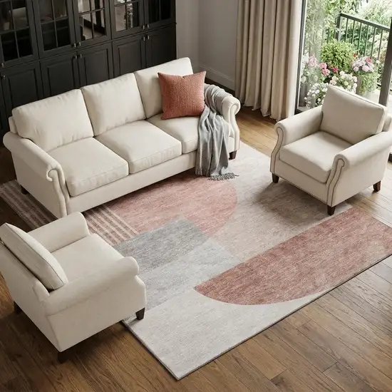 Copper Gray And Ivory Geometric Washable Area Rug With UV Protection Photo 1
