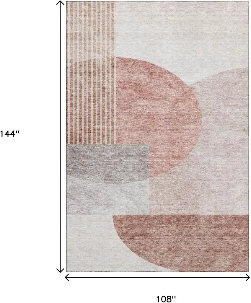 Copper Gray And Ivory Geometric Washable Area Rug With UV Protection Photo 3