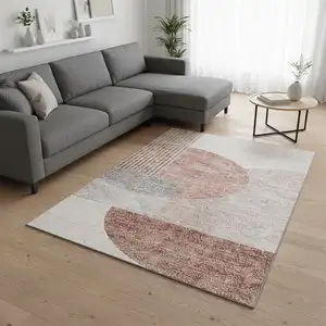 Photo of Copper Gray And Ivory Geometric Washable Area Rug With UV Protection