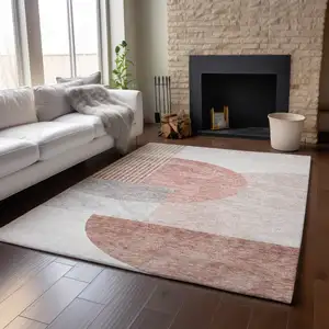 Photo of Copper Gray And Ivory Geometric Washable Area Rug With UV Protection