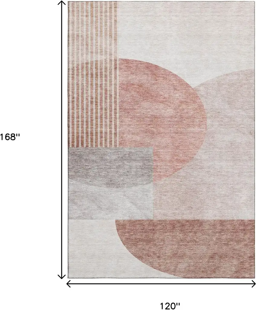 Copper Gray And Ivory Geometric Washable Area Rug With UV Protection Photo 3