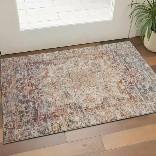 Copper Gray And Ivory Oriental Washable Area Rug With UV Protection Photo 2