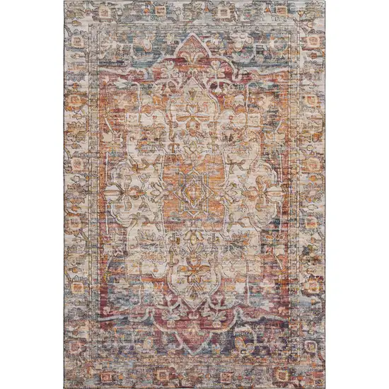 Copper Gray And Ivory Oriental Washable Area Rug With UV Protection Photo 1