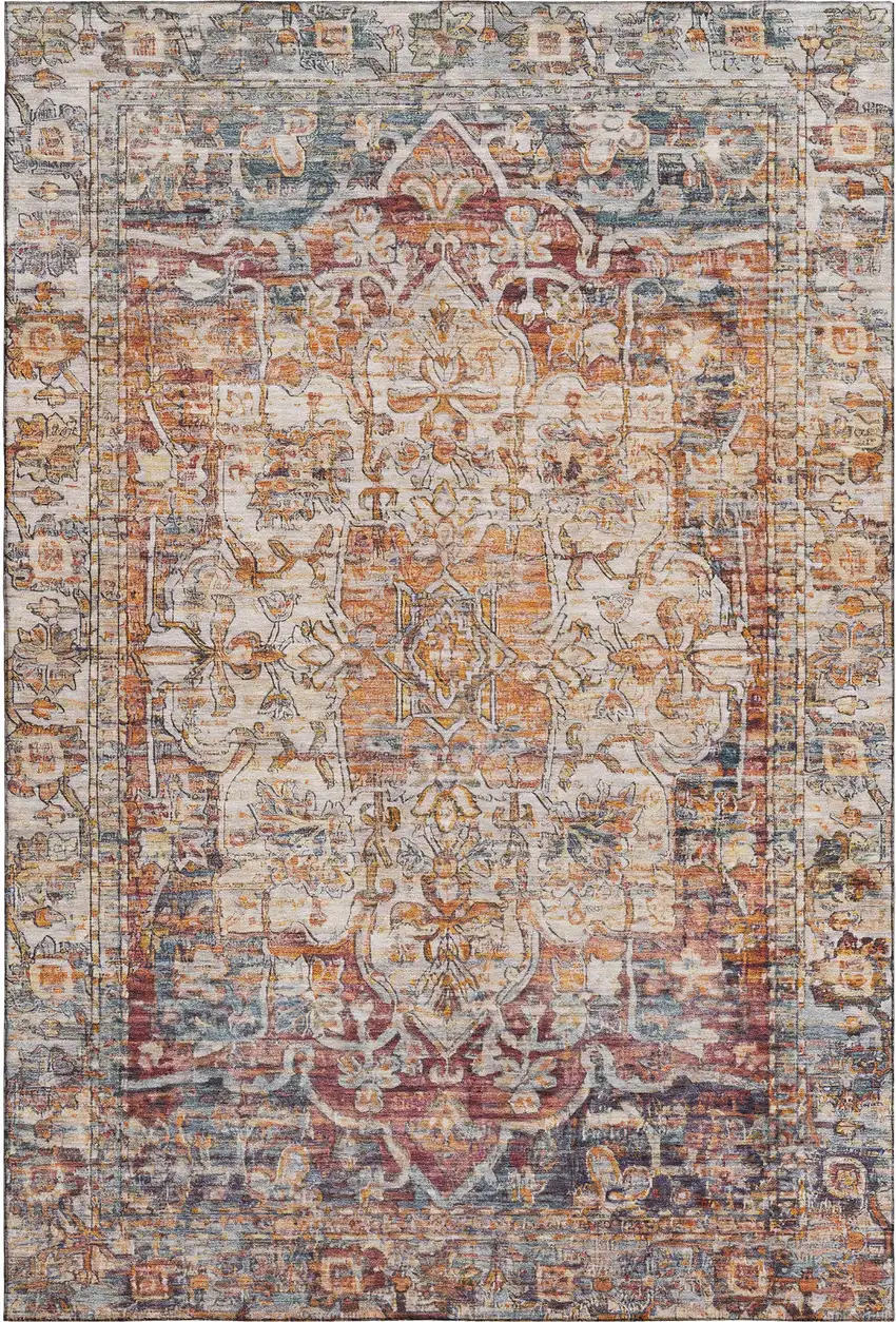 Copper Gray And Ivory Oriental Washable Area Rug With UV Protection Photo 1