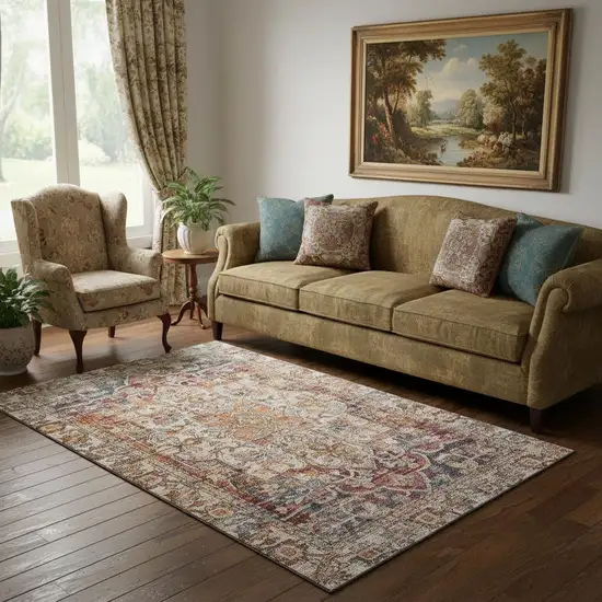 Copper Gray And Ivory Oriental Washable Area Rug With UV Protection Photo 2