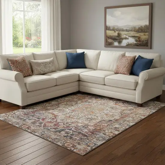 Copper Gray And Ivory Oriental Washable Area Rug With UV Protection Photo 2