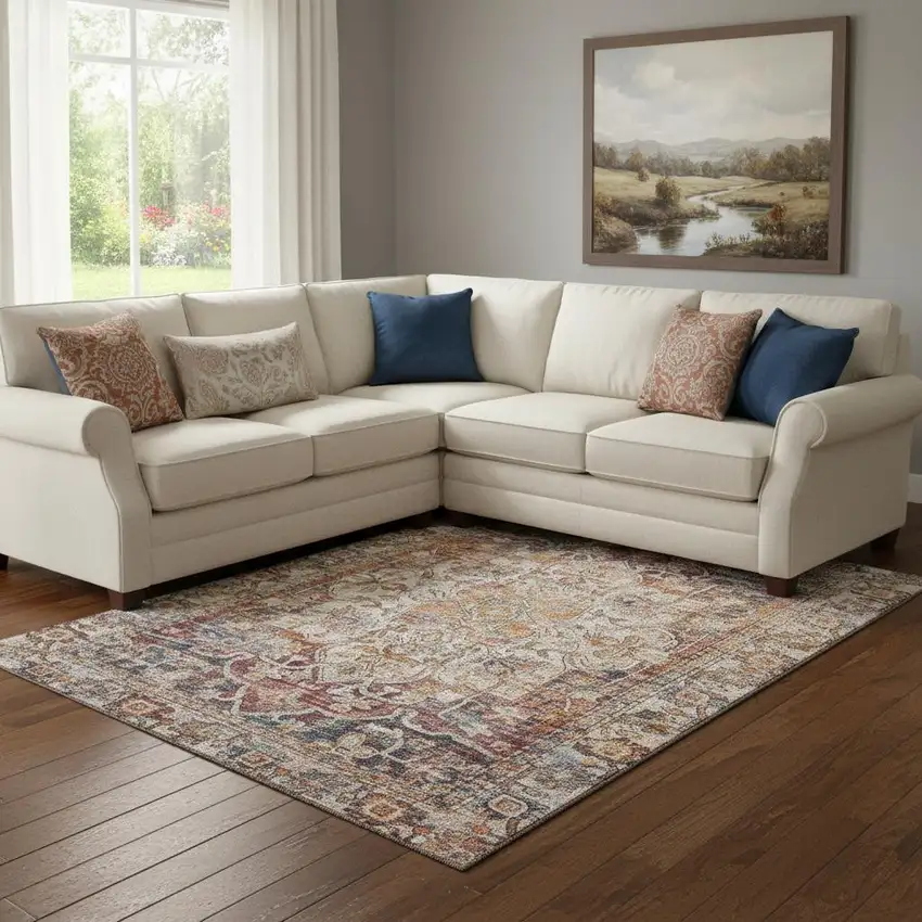 Copper Gray And Ivory Oriental Washable Area Rug With UV Protection Photo 2