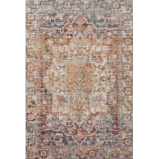 Copper Gray And Ivory Oriental Washable Area Rug With UV Protection Photo 2