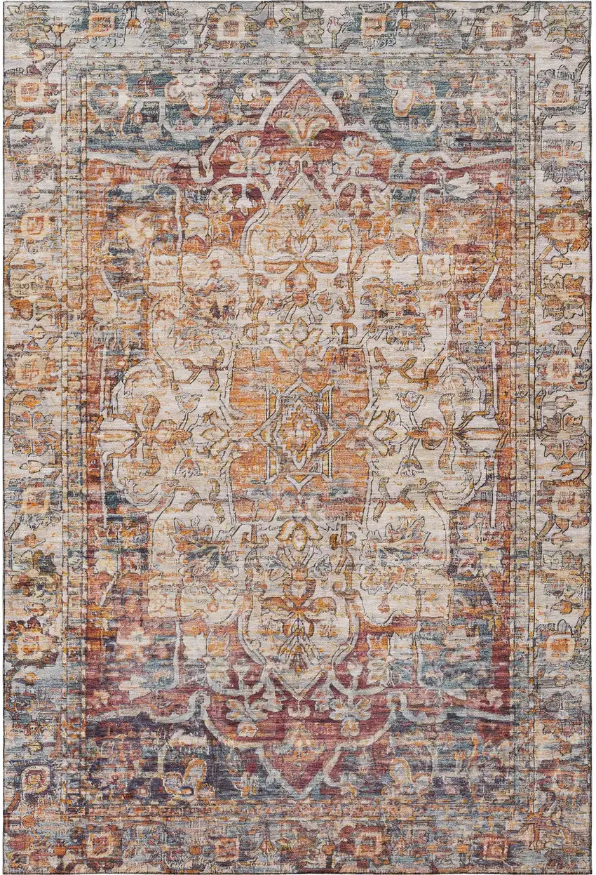 Copper Gray And Ivory Oriental Washable Area Rug With UV Protection Photo 2