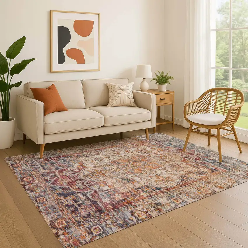 Copper Gray And Ivory Oriental Washable Area Rug With UV Protection Photo 3