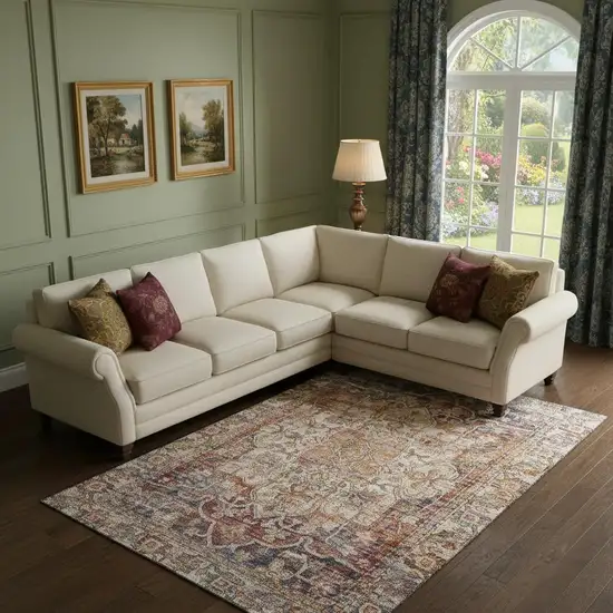 Copper Gray And Ivory Oriental Washable Area Rug With UV Protection Photo 2