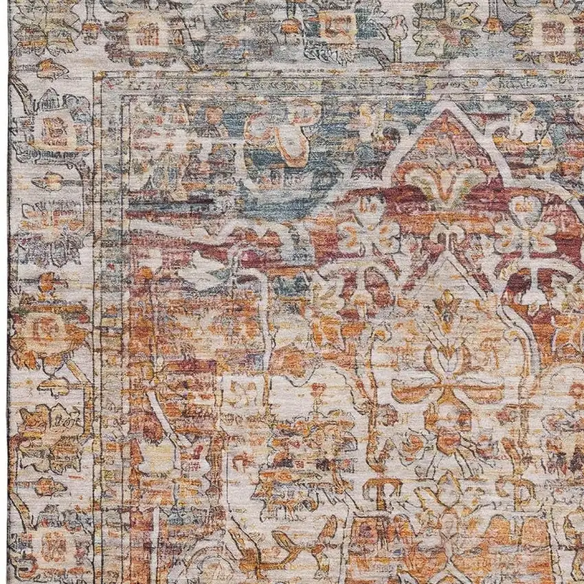 Copper Gray And Ivory Oriental Washable Area Rug With UV Protection Photo 2