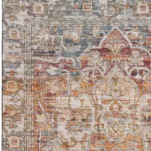 Photo of Copper Gray And Ivory Oriental Washable Area Rug With UV Protection