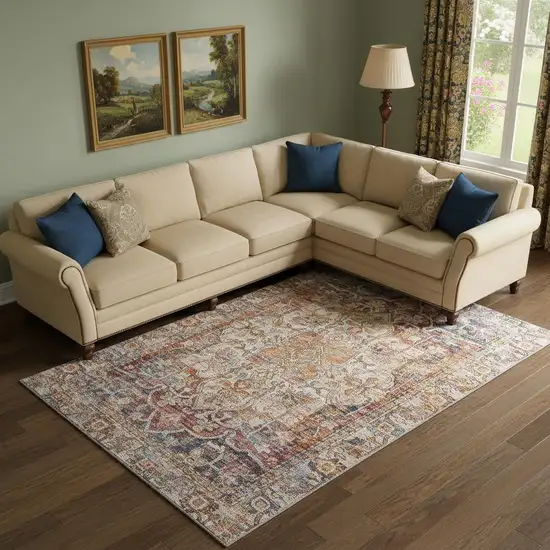 Copper Gray And Ivory Oriental Washable Area Rug With UV Protection Photo 2