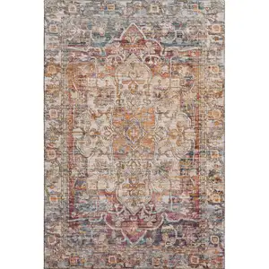 Photo of Copper Gray And Ivory Oriental Washable Area Rug With UV Protection