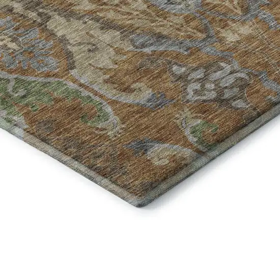 Copper Gray And Olive Green Floral Washable Area Rug With UV Protection Photo 7