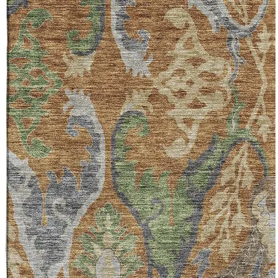 Copper Gray And Olive Green Floral Washable Area Rug With UV Protection Photo 3