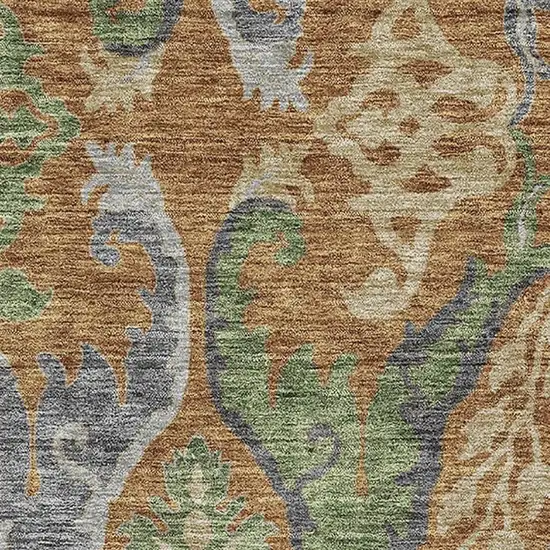 Copper Gray And Olive Green Floral Washable Area Rug With UV Protection Photo 2