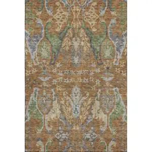 Photo of Copper Gray And Olive Green Floral Washable Area Rug With UV Protection