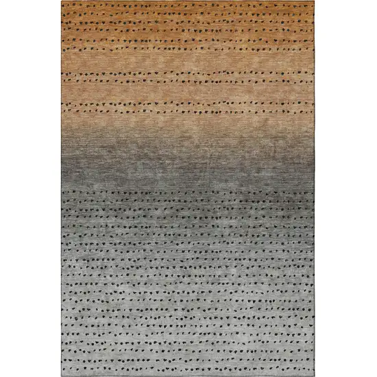 Copper Gray And Silver Abstract Washable Area Rug With UV Protection Photo 3