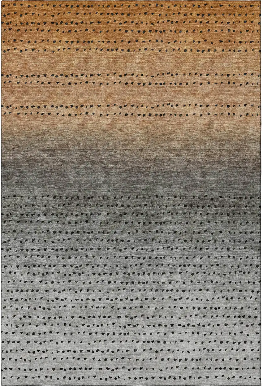 Copper Gray And Silver Abstract Washable Area Rug With UV Protection Photo 3