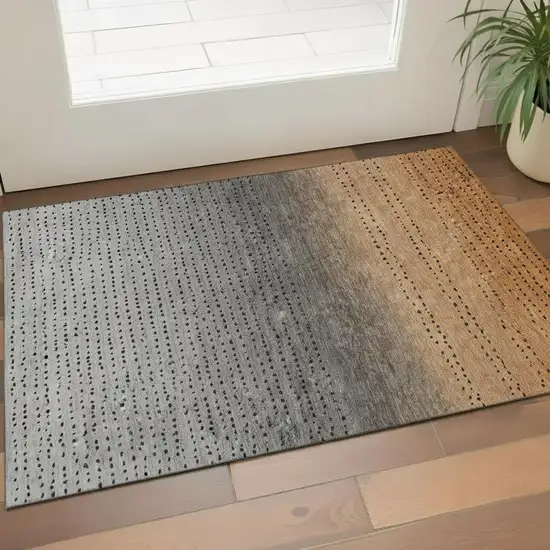 Copper Gray And Silver Abstract Washable Area Rug With UV Protection Photo 2
