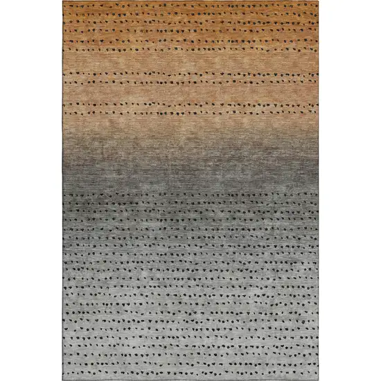 Copper Gray And Silver Abstract Washable Area Rug With UV Protection Photo 1