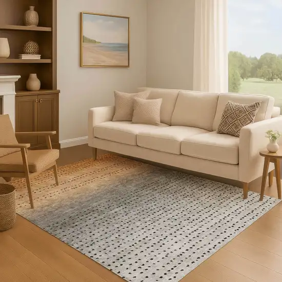 Copper Gray And Silver Abstract Washable Area Rug With UV Protection Photo 5