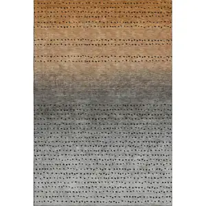 Photo of Copper Gray And Silver Abstract Washable Area Rug With UV Protection