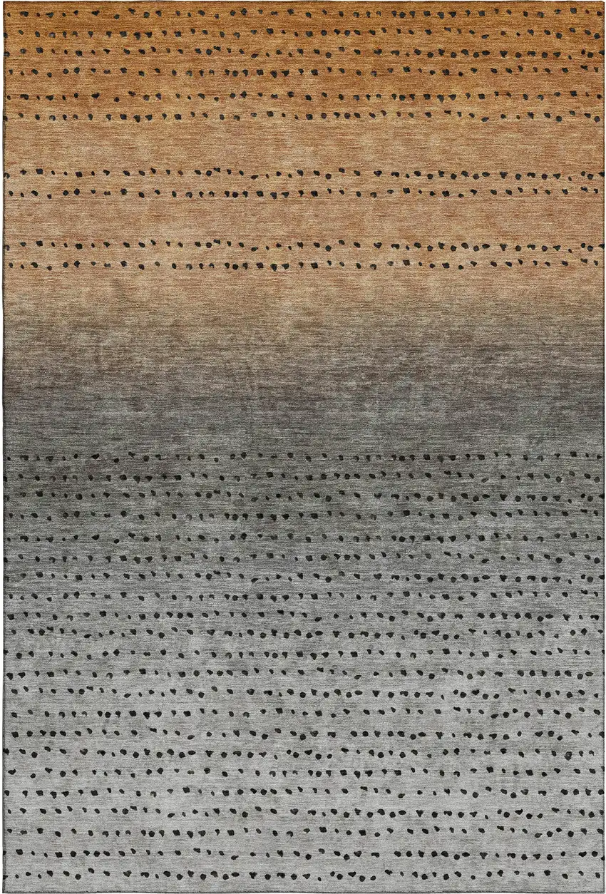 Copper Gray And Silver Abstract Washable Area Rug With UV Protection Photo 1