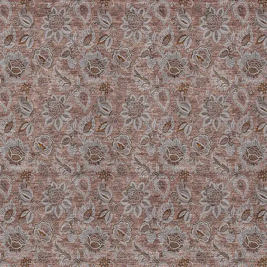 Copper Gray And Silver Floral Washable Indoor Outdoor Area Rug Photo 5
