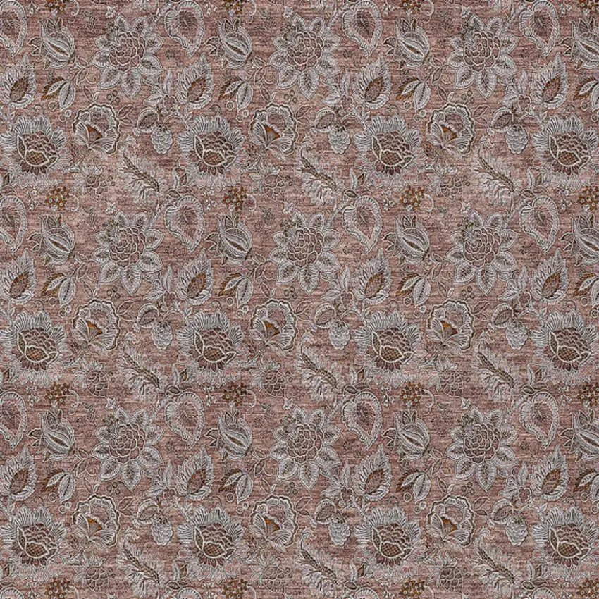 Copper Gray And Silver Floral Washable Indoor Outdoor Area Rug Photo 5