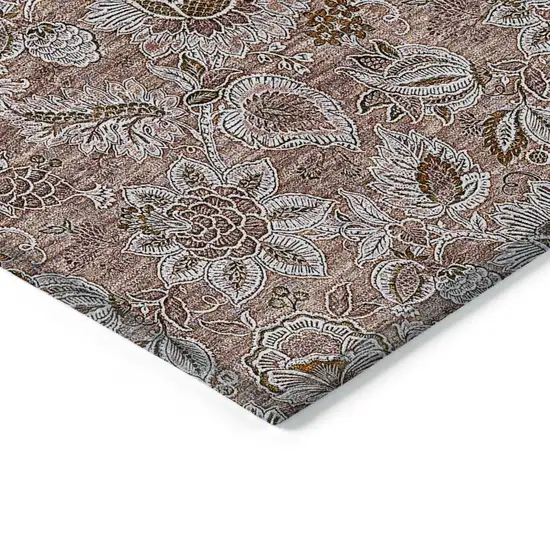 Copper Gray And Silver Floral Washable Indoor Outdoor Area Rug Photo 4