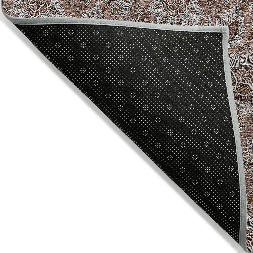 Copper Gray And Silver Floral Washable Indoor Outdoor Area Rug Photo 4