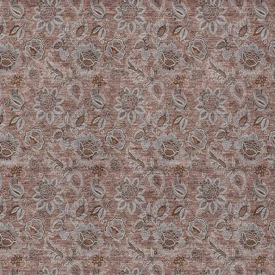 Copper Gray And Silver Floral Washable Indoor Outdoor Area Rug Photo 6