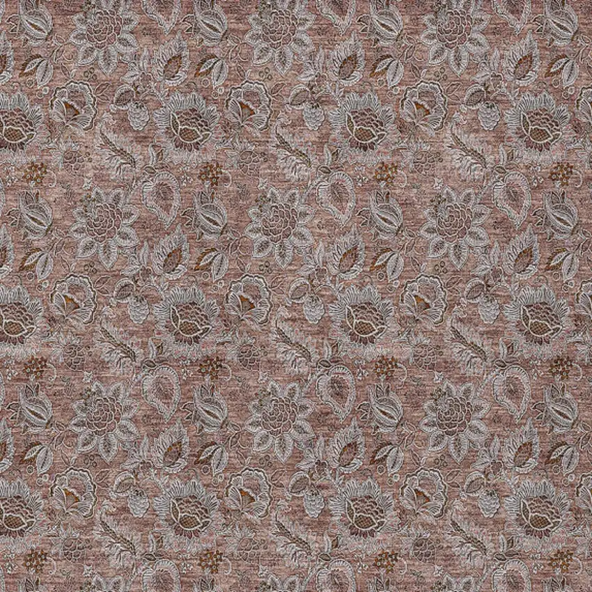 Copper Gray And Silver Floral Washable Indoor Outdoor Area Rug Photo 6