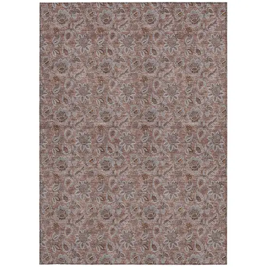 Copper Gray And Silver Floral Washable Indoor Outdoor Area Rug Photo 7