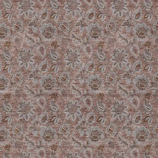 Copper Gray And Silver Floral Washable Indoor Outdoor Area Rug Photo 5
