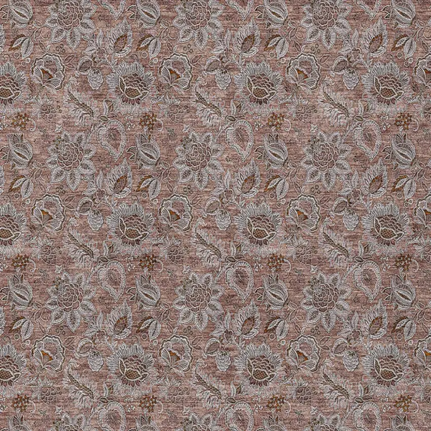 Copper Gray And Silver Floral Washable Indoor Outdoor Area Rug Photo 5