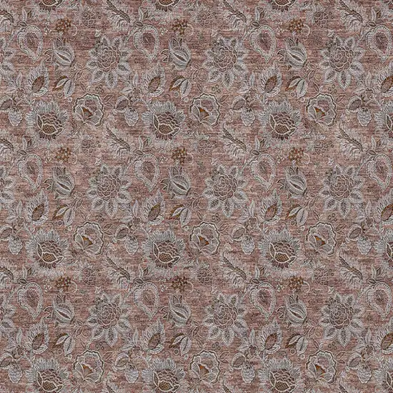 Copper Gray And Silver Floral Washable Indoor Outdoor Area Rug Photo 5