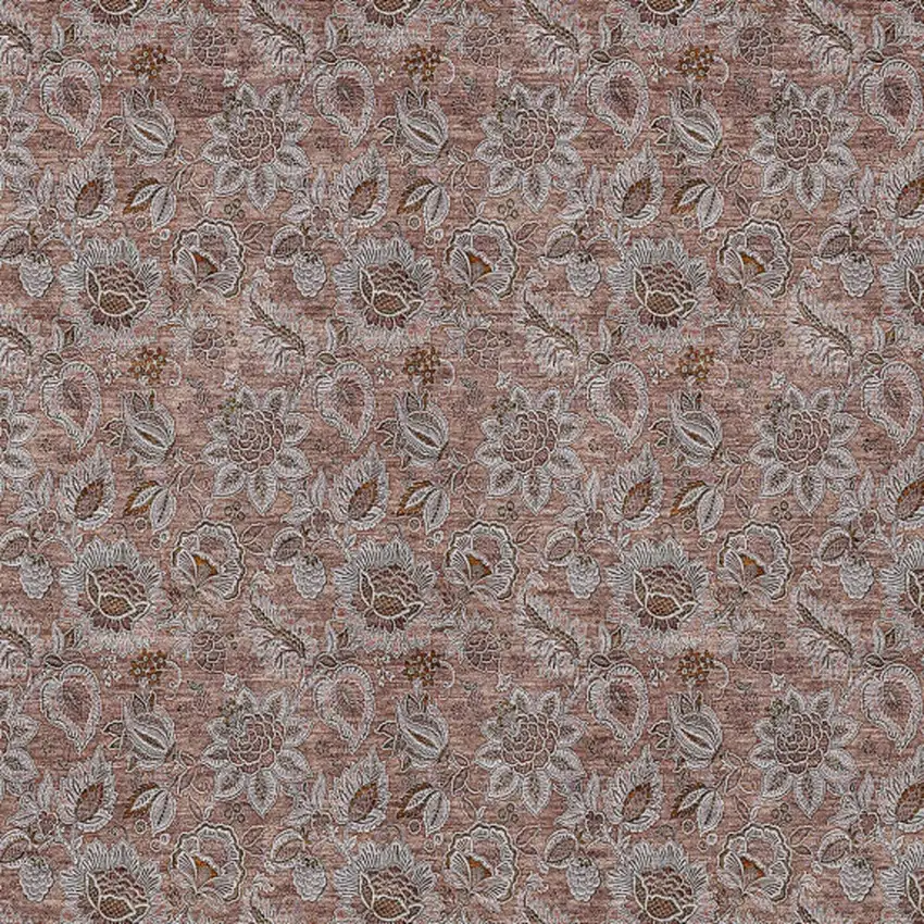 Copper Gray And Silver Floral Washable Indoor Outdoor Area Rug Photo 5