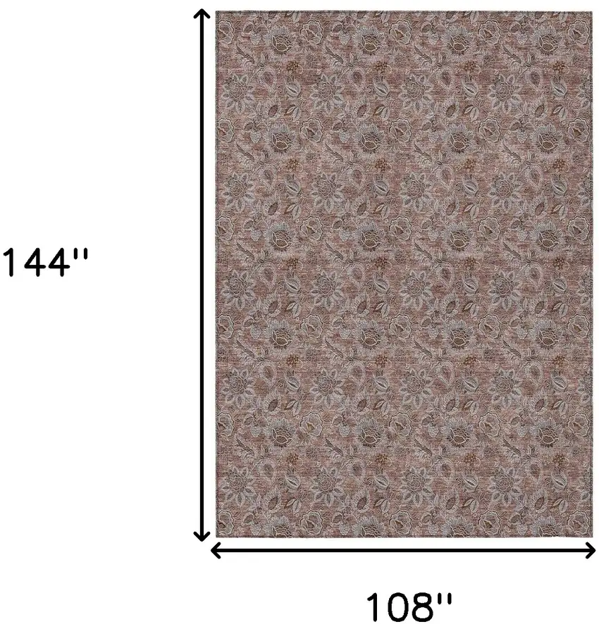 Copper Gray And Silver Floral Washable Indoor Outdoor Area Rug Photo 3