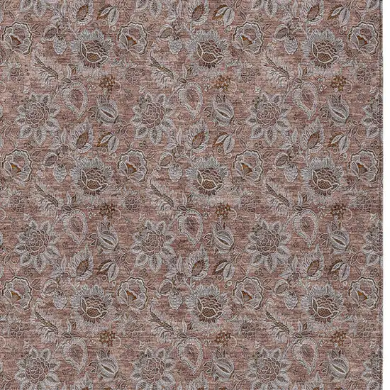 Copper Gray And Silver Floral Washable Indoor Outdoor Area Rug Photo 6