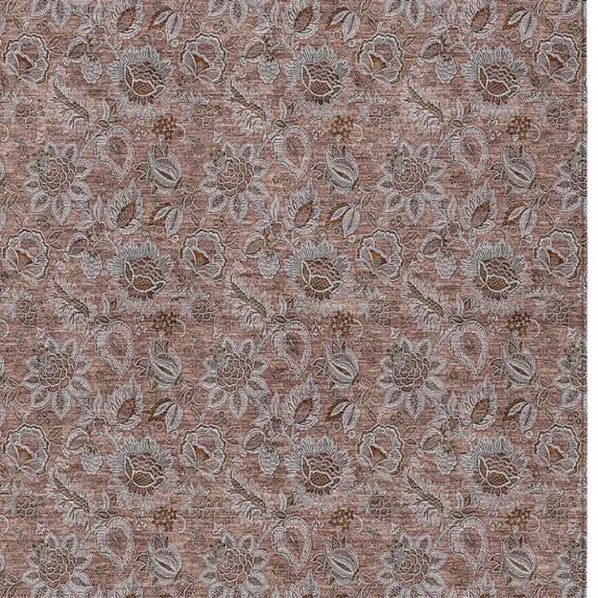 Copper Gray And Silver Floral Washable Indoor Outdoor Area Rug Photo 6