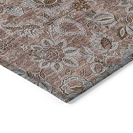 Copper Gray And Silver Floral Washable Indoor Outdoor Area Rug Photo 5