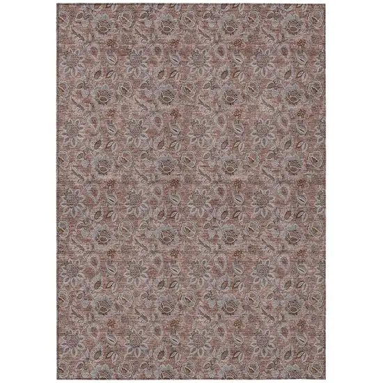 Copper Gray And Silver Floral Washable Indoor Outdoor Area Rug Photo 2