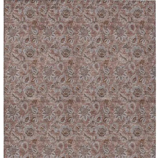 Copper Gray And Silver Floral Washable Indoor Outdoor Area Rug Photo 7