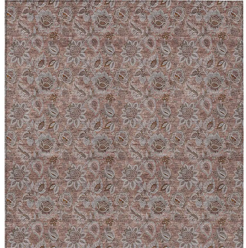 Copper Gray And Silver Floral Washable Indoor Outdoor Area Rug Photo 7